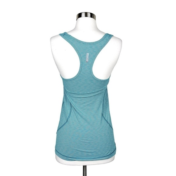 Zella Tank Top Teal Striped Racerback Soft Knit Sleeveless Stretch Size Small - Picture 4 of 6